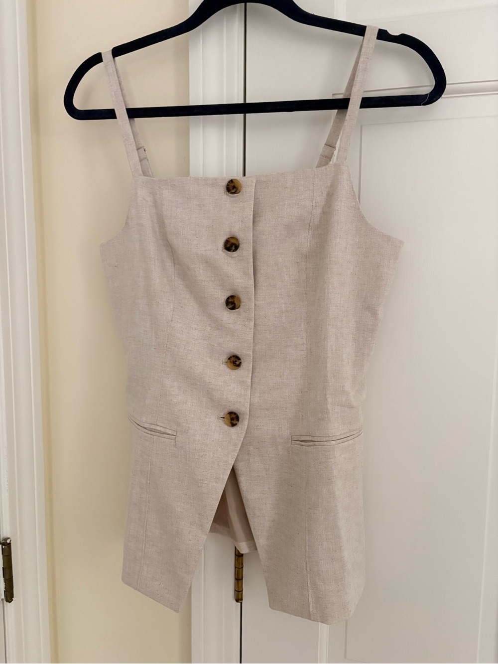 Banana Republic Beige Linen-Blend Button Romper